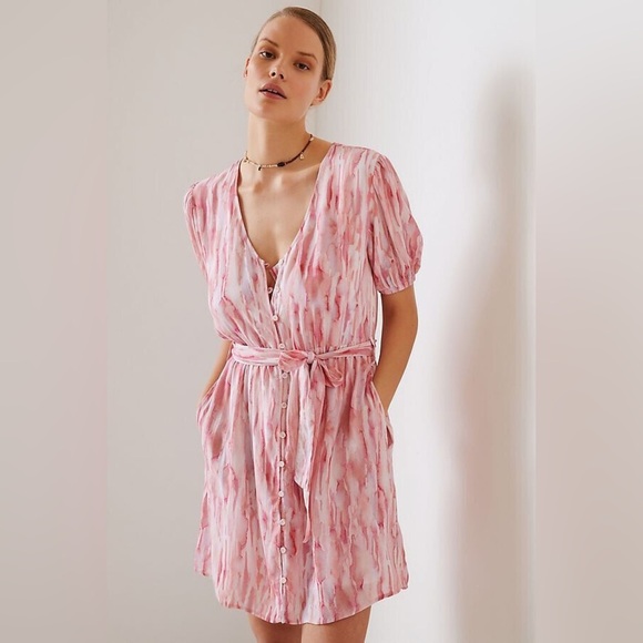 Anthropologie | Cloth and Stone Watercolor Pink Dress - Picture 2 of 10